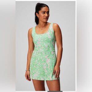 Fabletics Sporty Built in Short Dress Green Pink Floral Athletic Dress
